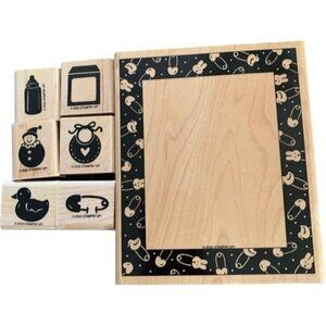 Stampin Up Baby Frame Rubber Stamp Set 2002 Wooden Blocks Crafts Scrapbooking